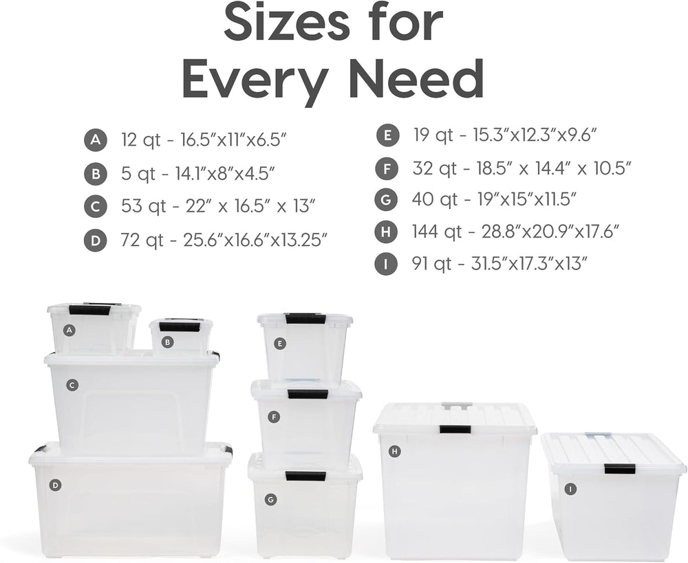 IRIS USA 4-Pack 72 Quart Storage Bins with Lids, Clear