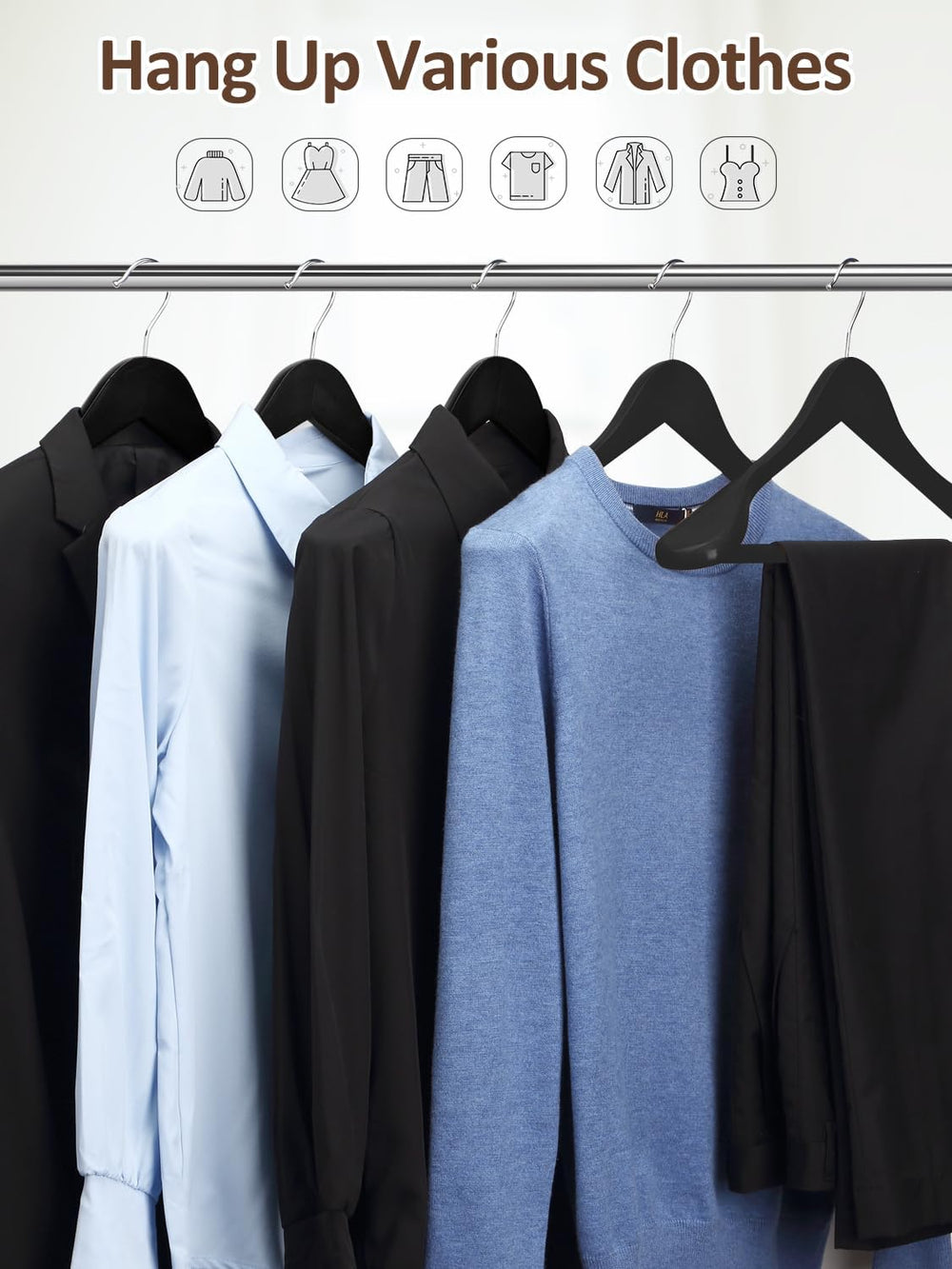 AMKUFO Wide Shoulder Wooden Hangers 8 Pack Coat Hangers with Non Slip Pants B...