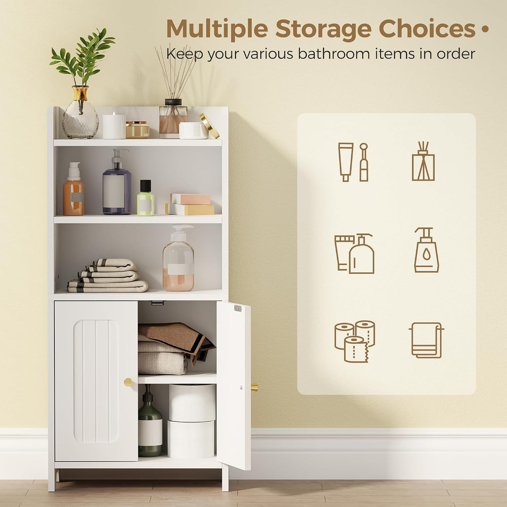 Small Bathroom Storage Cabinet, Bathroom Floor Cabinet with 2 Door, White