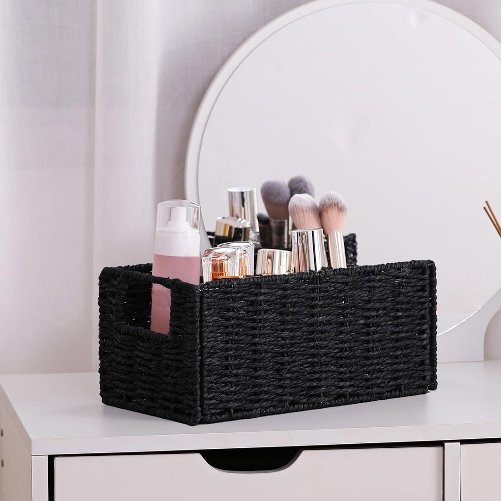 Wicker Storage Basket, Set of 2 Black Wicker Baskets for Bathroom