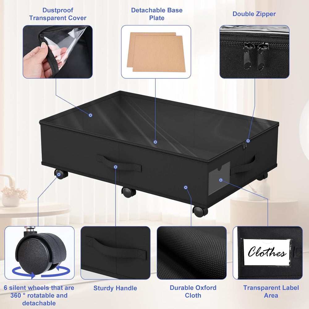 Babenest 4-Pack Under Bed Storage Organizer on 6 Wheels for Clothes