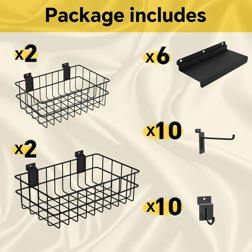 30 PCS Slatwall Accessories Kit, with 4 Pcs Slatwall Baskets, 6 Pcs Slatwall ...