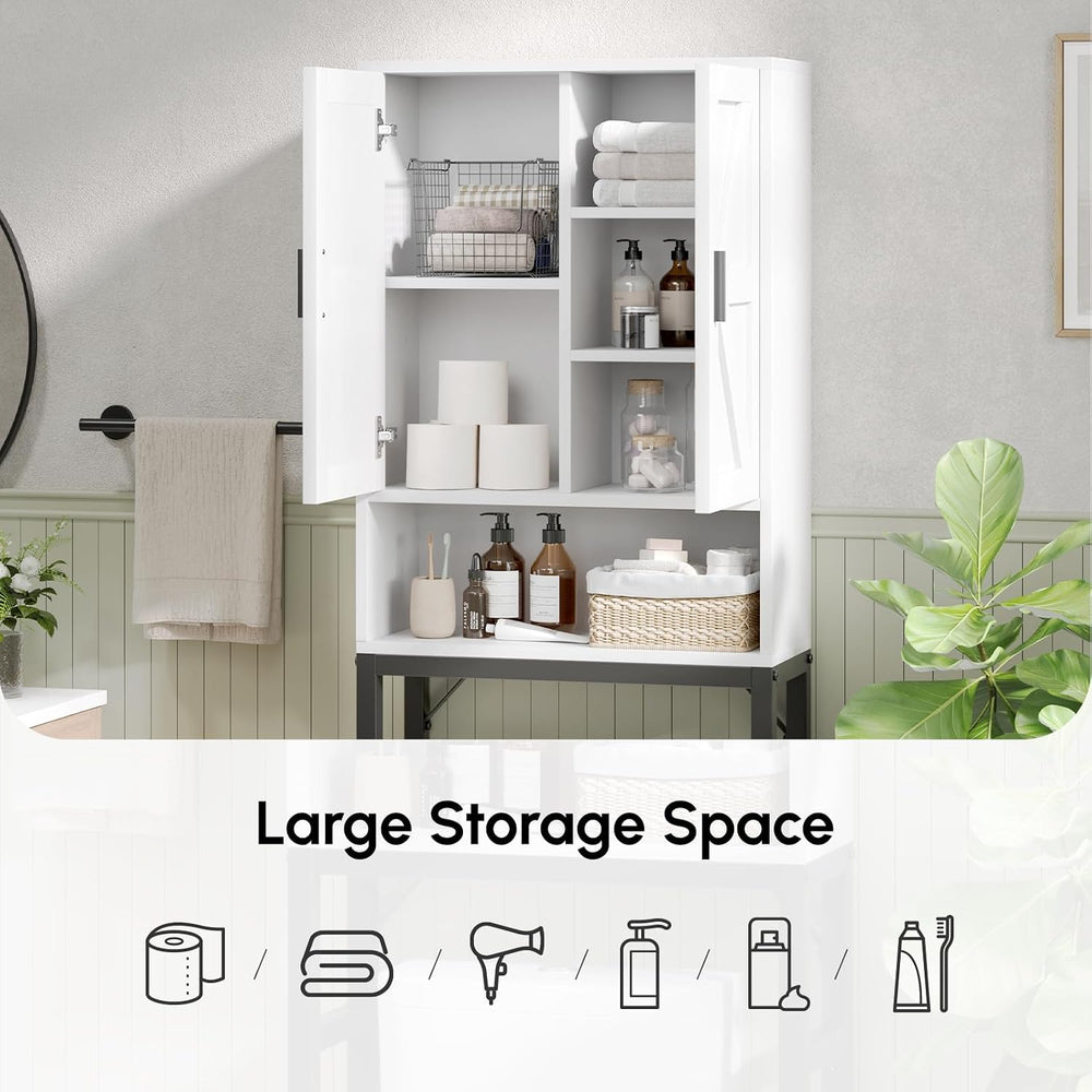 White Over The Toilet Storage Cabinet with Barn Doors