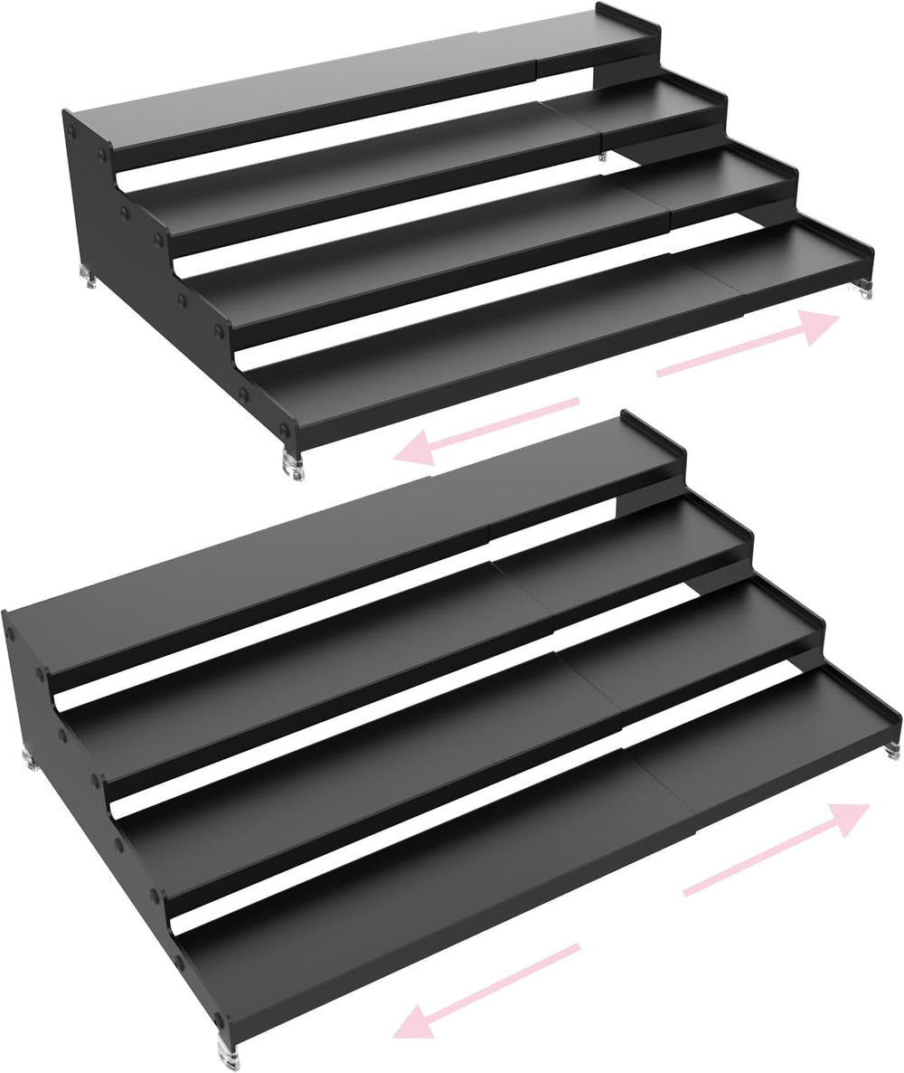 4-Tier Expandable Step Display Shelf,Stable Non-Slip Storage Rack(2PACKS/Blac...