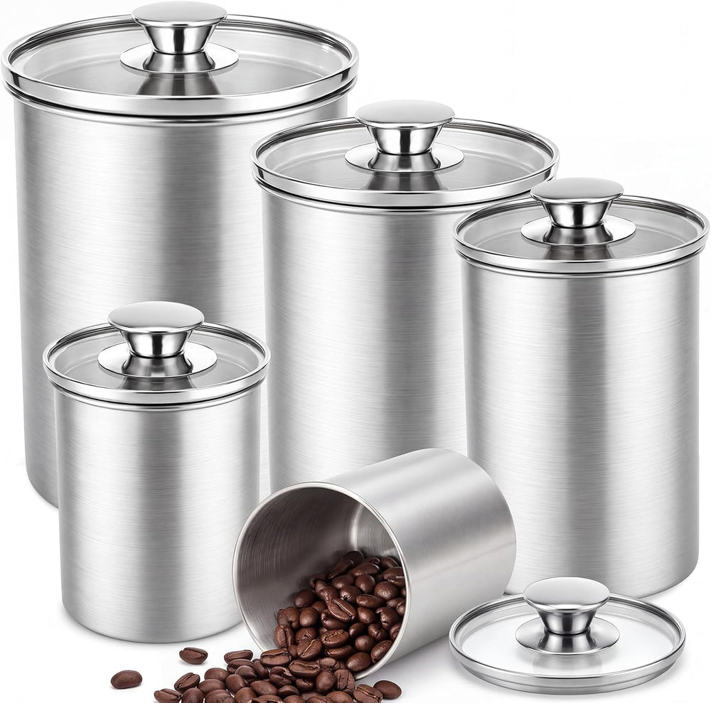 Blushtier 5 Pcs Stainless Steel Kitchen Canister Set with Clear Glass Lids