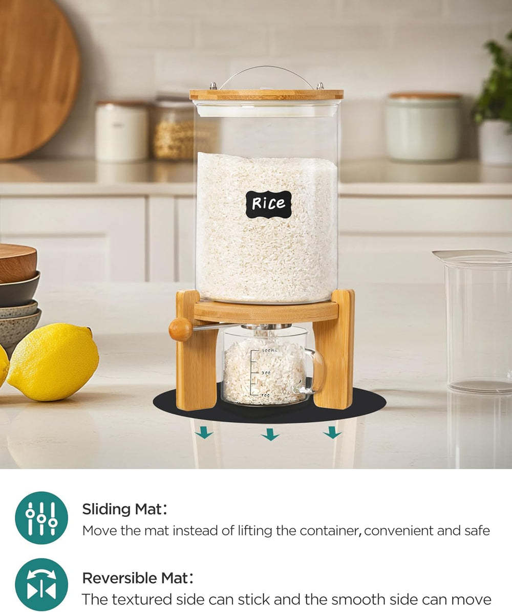 5-7 lbs Glass Rice Dispenser with Wooden Stand Flour and Cereal Container wit...