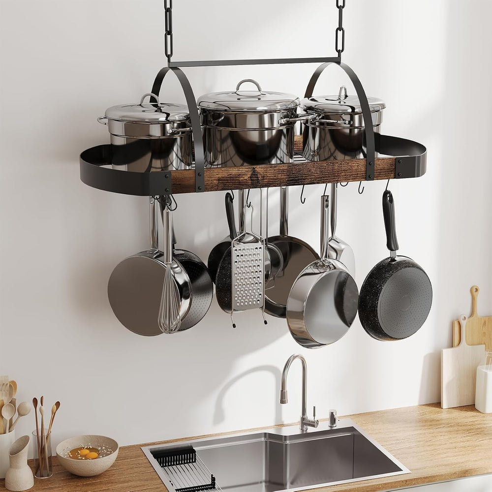 Hanging Pot Rack, 32-Inch Ceiling Pot Rack, 16 S Hooks, 100 lb Capacity