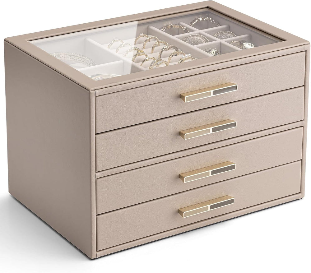 VLANDO Jewelry Box Organizer, 7-Layer Storage Drawers, Glass Window, Modern