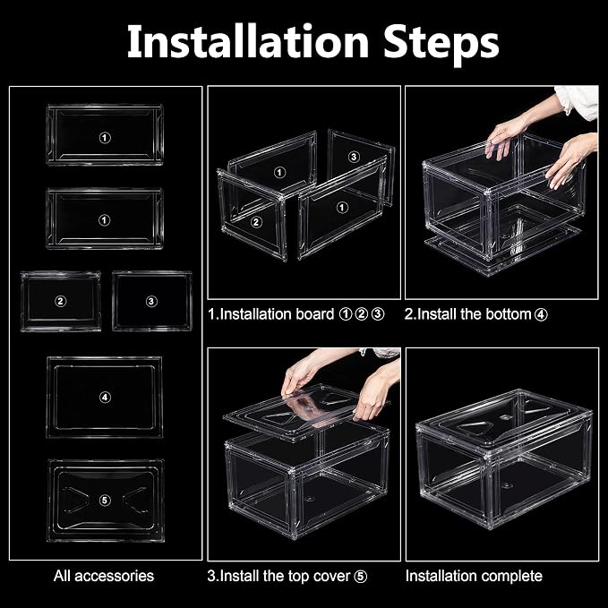 3 Pack Acrylic Shoe Boxes, Ultra Clear Shoe Boxes Stackable, Shoe Storage Box