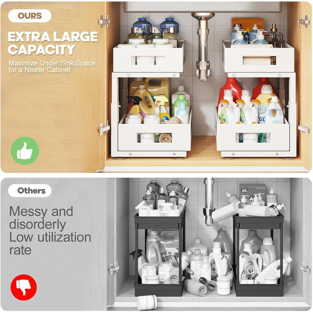 Under Sink Organizer, 2-Tier Dual Pull Out Cabinet Organizer Drawers With Smo...