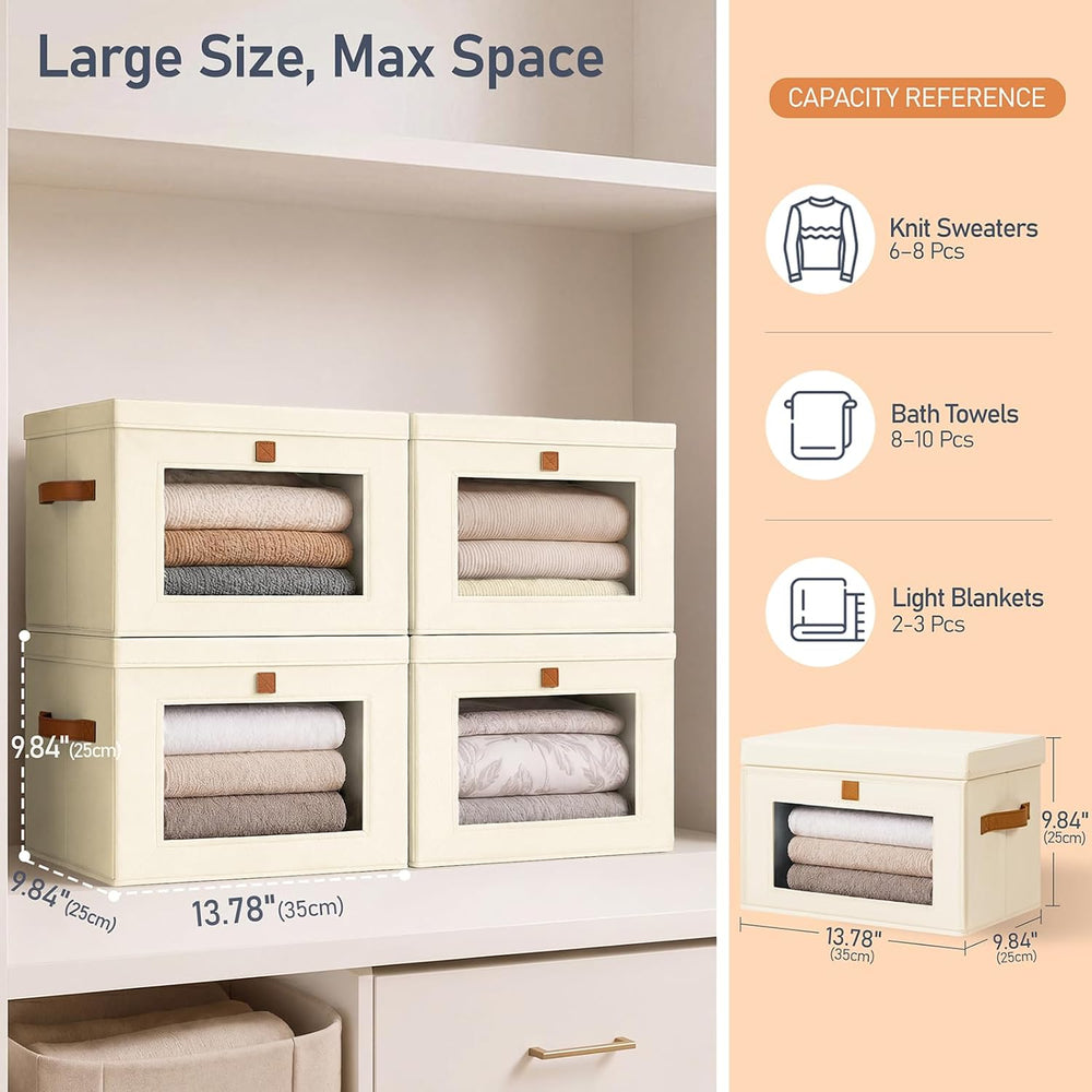 DIMJ Storage Bins with Lids - 6 Pack Front Opening Stackable Fabric Storage B...