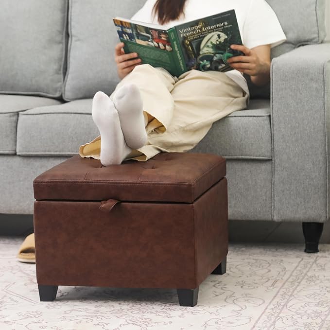Adeco Faux Leather Storage Ottoman Bench