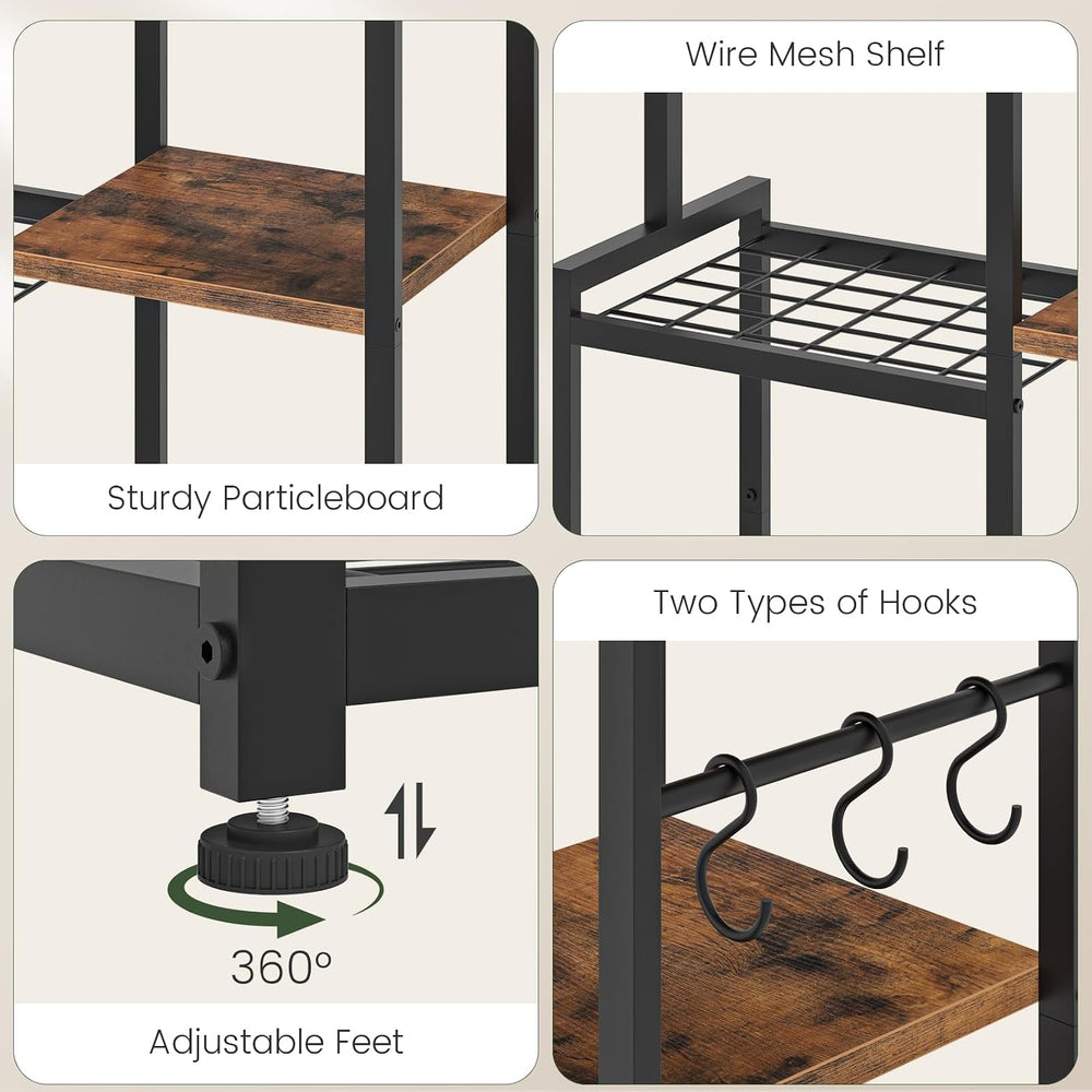 5-Tier Pot Rack, Cookware Stand with Hooks, Pans Pots Organizer for Kitchen, ...