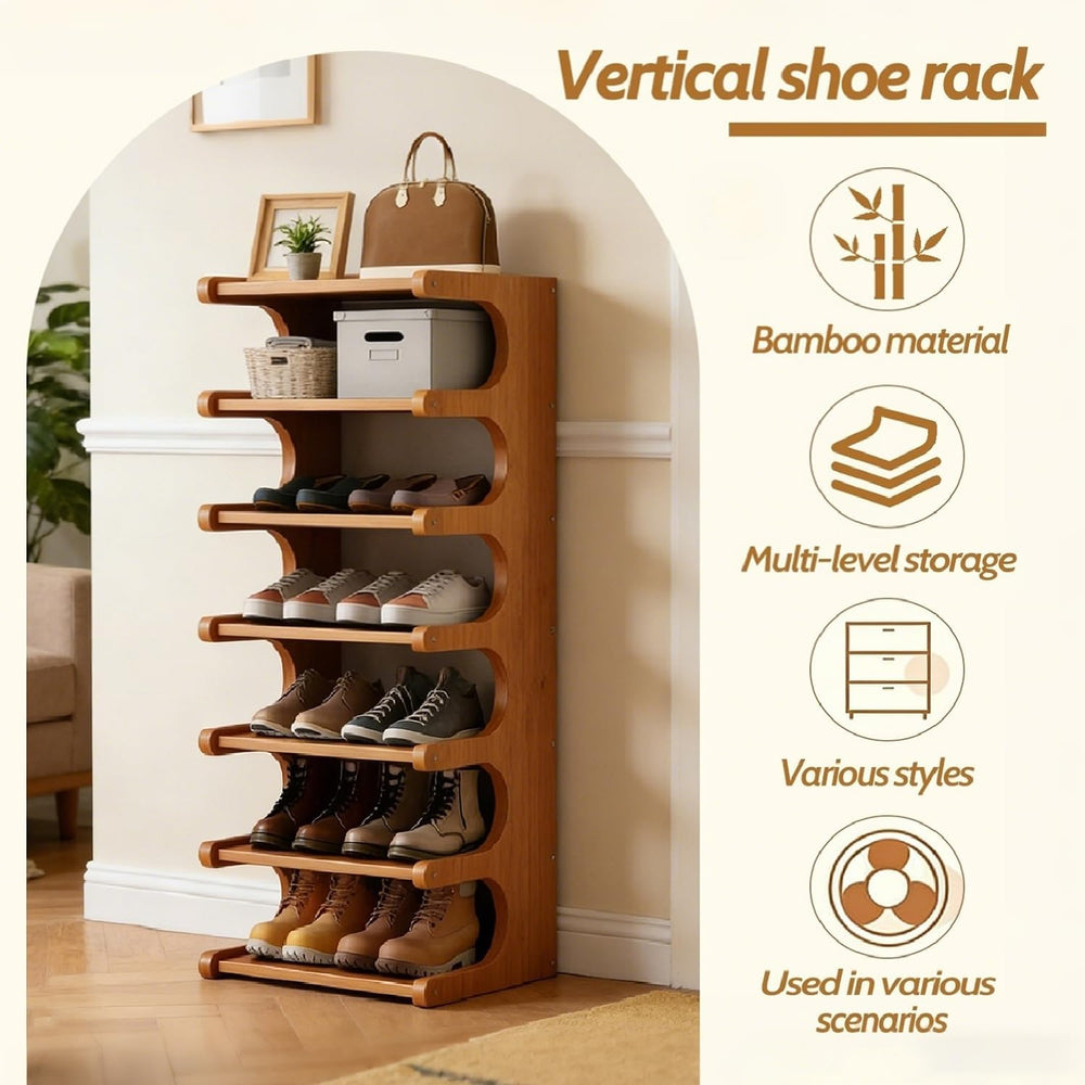 39" Bamboo Shoe Rack - Vertical Shoe Organizer Rack for Small Space, Nar...