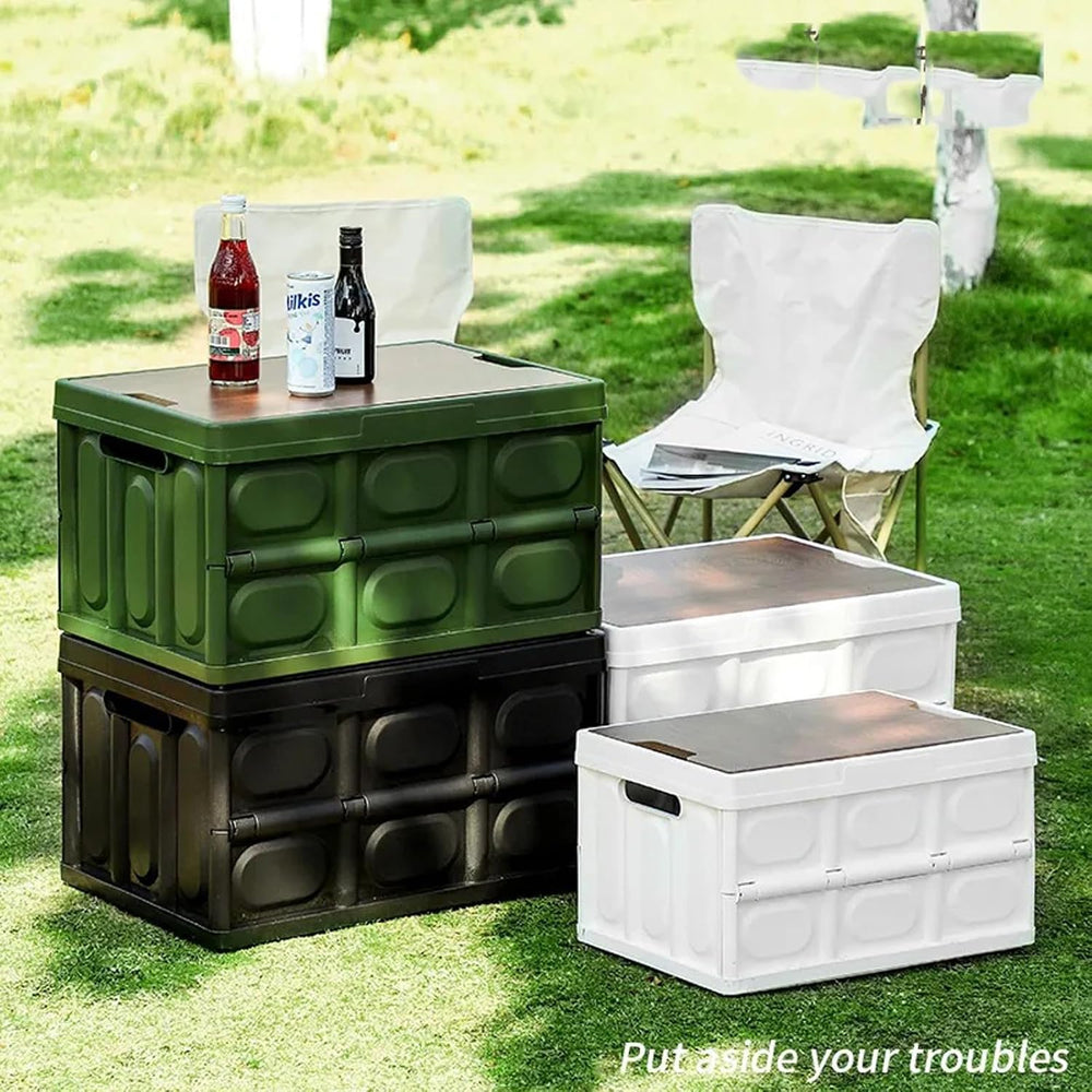Plastic Collapsible Trunk Organizer Box, Camping Crate with Lid 30L 2 Packs