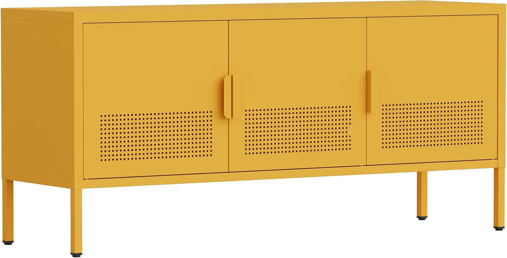 Yellow 47.3" Wide 3 Door Metal TV Stand, 2-Tier Storage Cabinet with Adj...