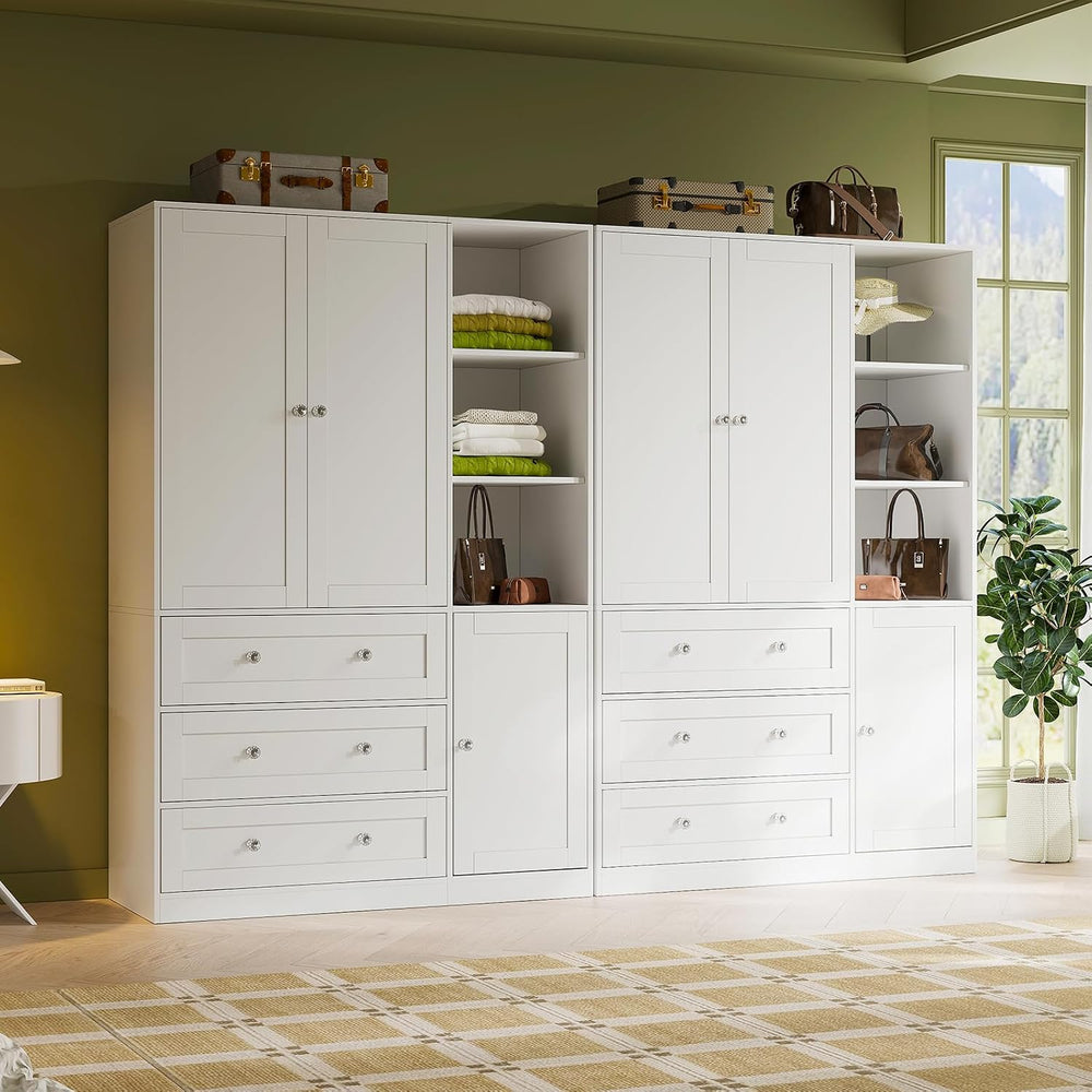 VOWNER 71"H Armoire Wardrobe Closet with Mirror and Open Shelves (1, White)
