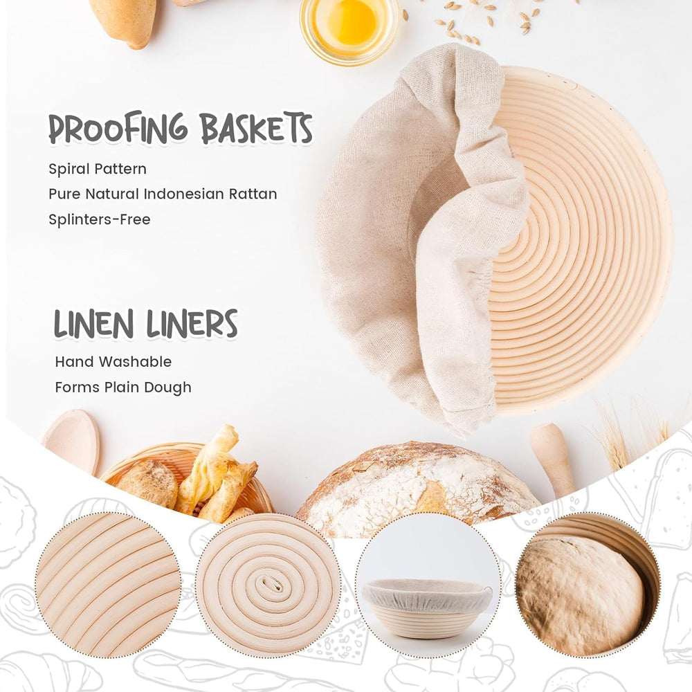 DOYOLLA Mini Bread Dough Proofing Basket & Liner (Set of 6, 5 inch), Sour...