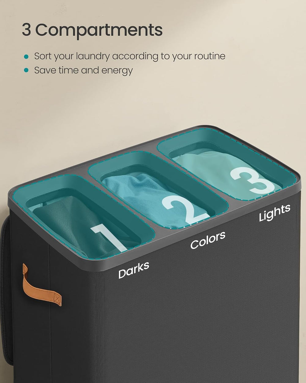 SONGMICS Laundry Basket, 190L Laundry Hamper with Lid, 3 Removable Bags