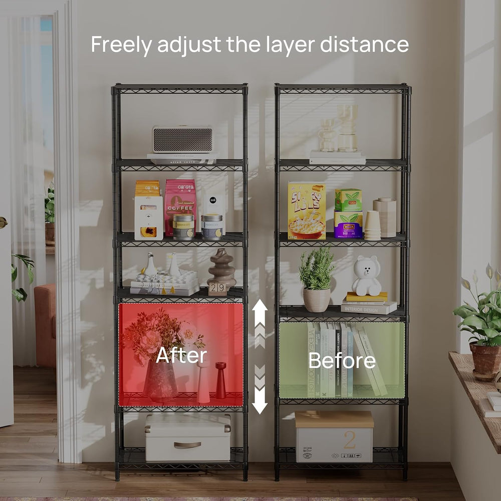 6Tier Adjustable Storage Shelves Metal Wire Shelving Standing Shelf