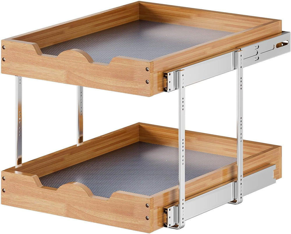 OCG 2 Tier Pull Out Cabinet Organizer (20"W x 21"D), Heavy-Duty Sli...