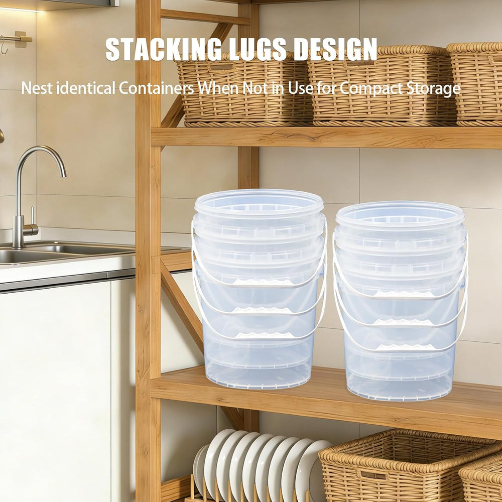 5 Gallon Bucket with Lid & 2.6 Gal Plastic Food Storage Containers, 5 Pac...