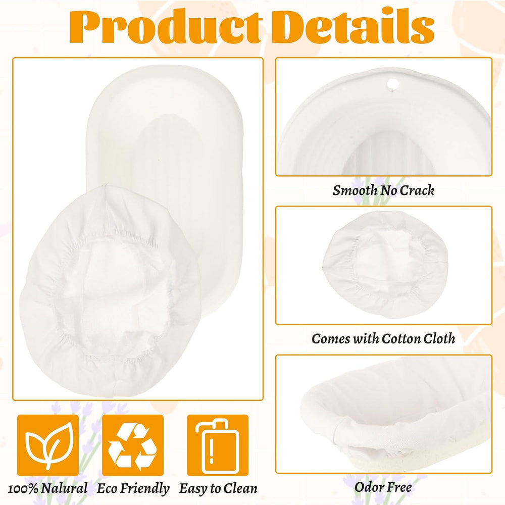 6 PCS 10 Inch Sourdough Proofing Basket with Removable Liner Cloth Oval Bread...