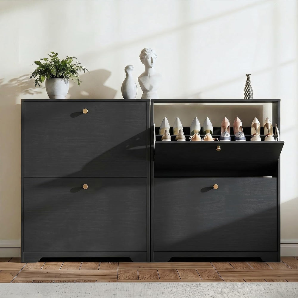 Nicetree Shoe Storage Cabinet with 2 Flip Drawer, Narrow Slim 2-Tier Shoe Org...