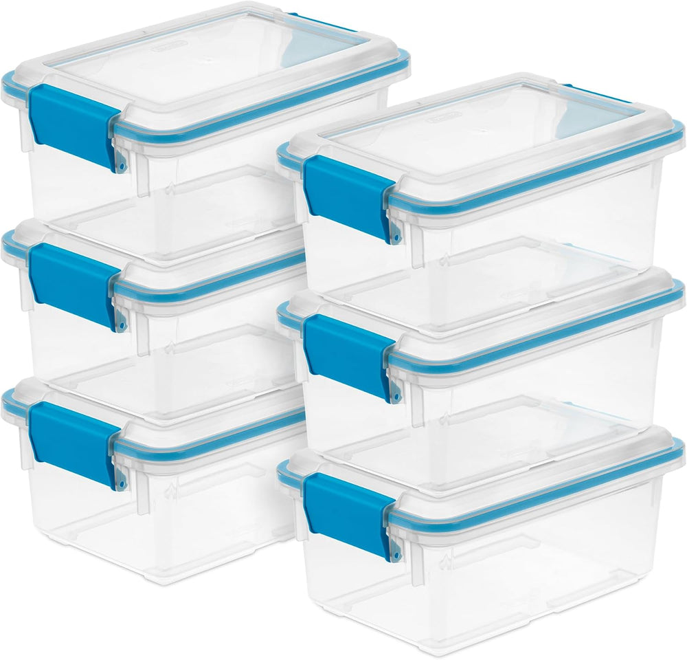 Sterilite Gasket Storage Box with Lids for Home & Office, 7.5 Quart, 6-Pack