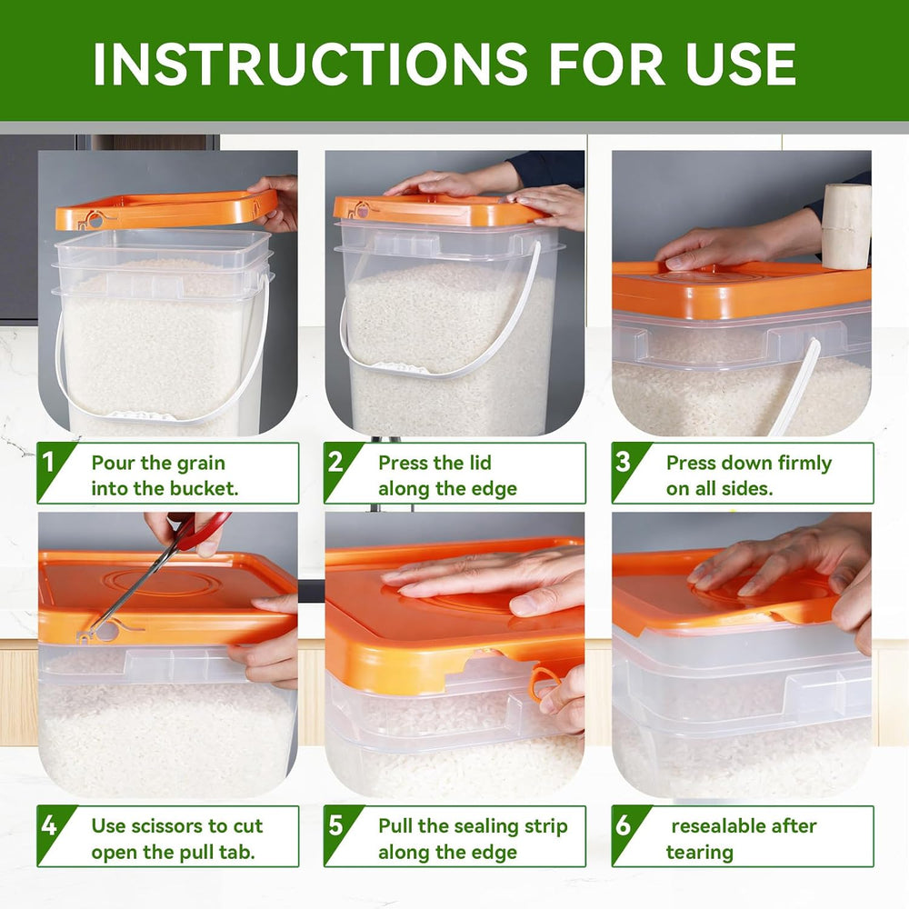5 Pack 5 Gallon Square Plastic Bucket with Lids and Graduation Marks, Food Gr...
