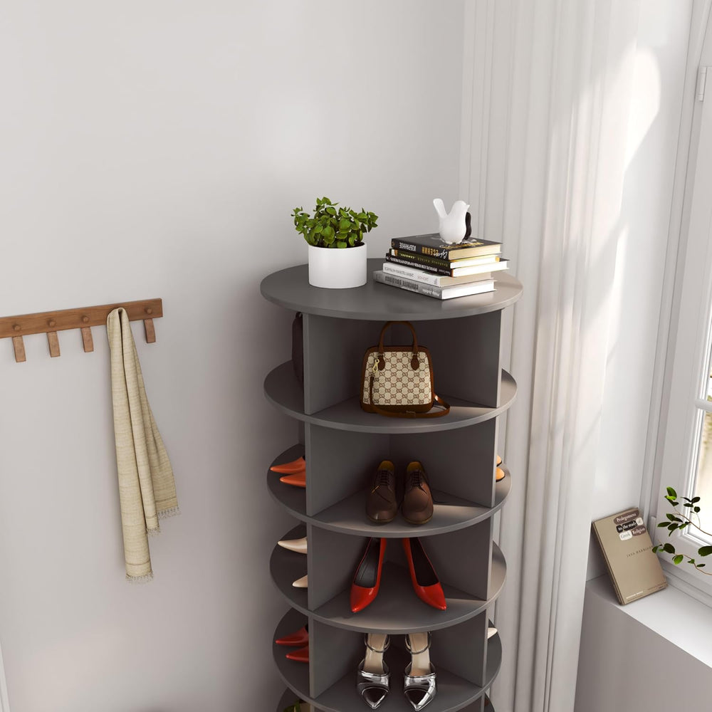 HomVent Rotating Shoe Rack, Wooden 6-Tier Spinning Shoe Rack Tower