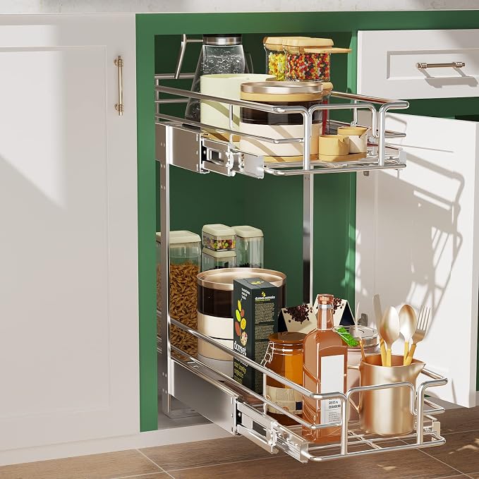 LOVMOR 2 Tier Individual Pull Out Cabinet Organizer 9" W x 21½" D, ...
