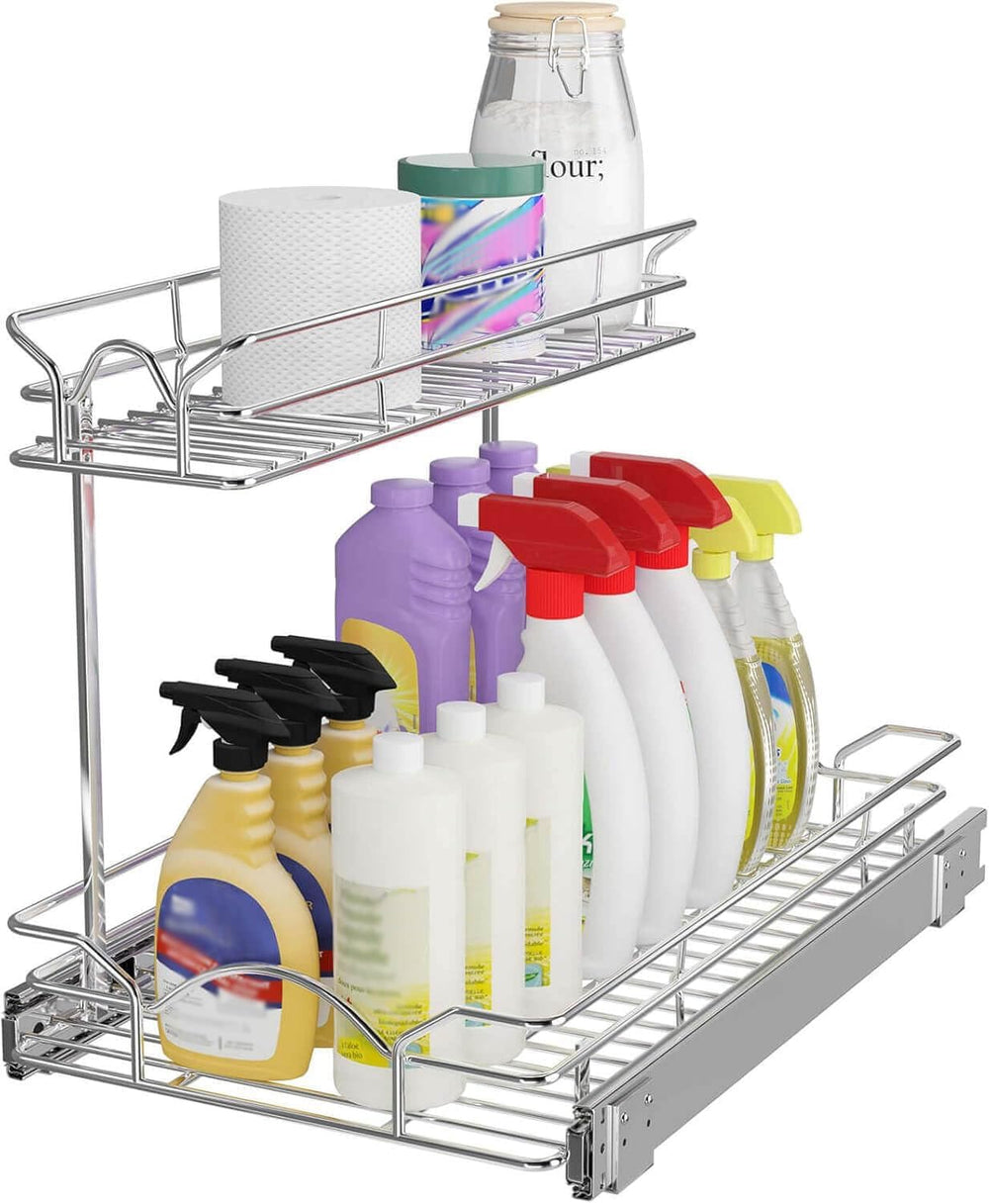 OCG Under Sink Cabinet Organizer Two Tier Pull Out Shelf (11.75W x 17D), Unde...