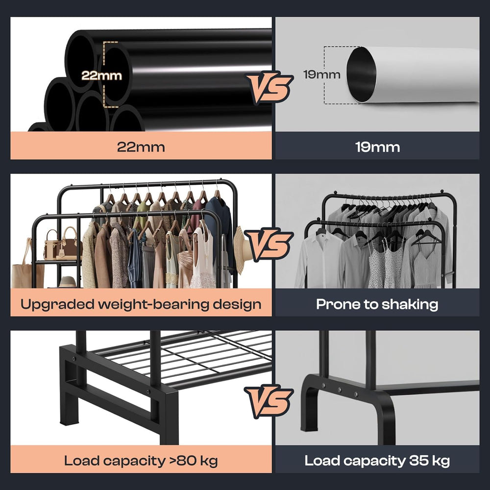 Clothes Rack for Hanging Clothes, Clothing Rack with shelves, Black