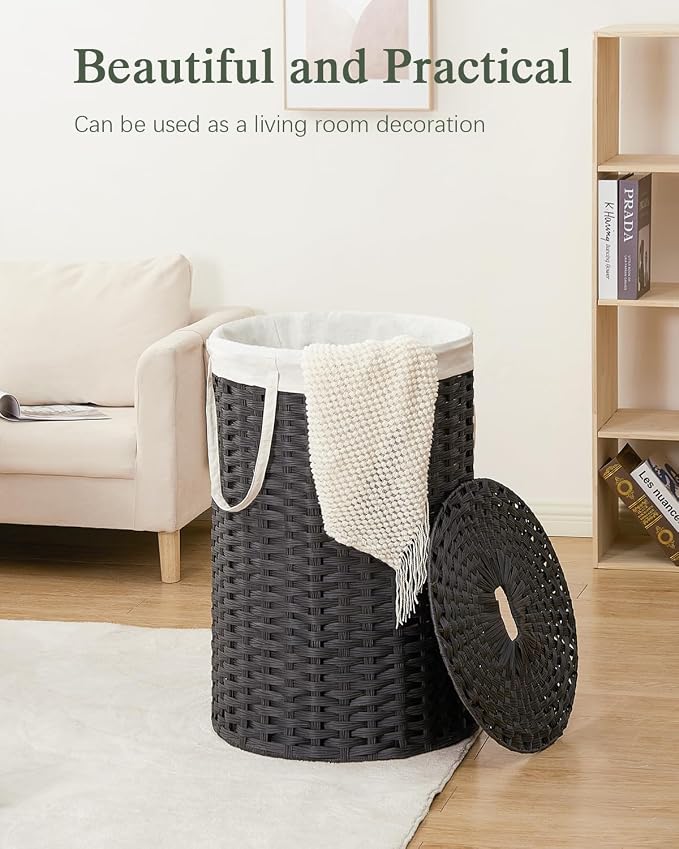Large Laundry Hamper Laundry Basket Round 34.3 Gal Handwoven Wicker Laundry