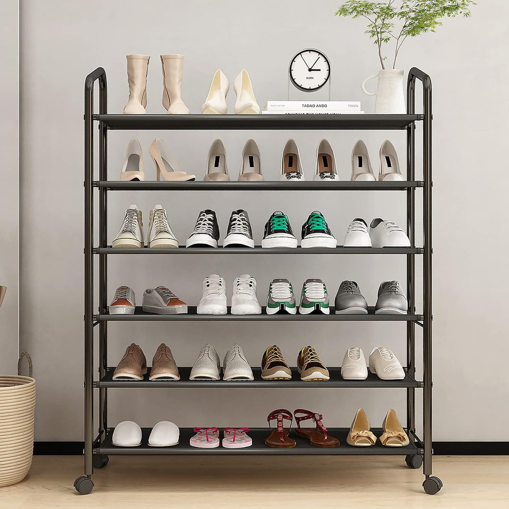 Tall 6-Tier Metal Shoe Rack,Non-Woven Fabric Shoe Shelf,Large Storage Racks w...