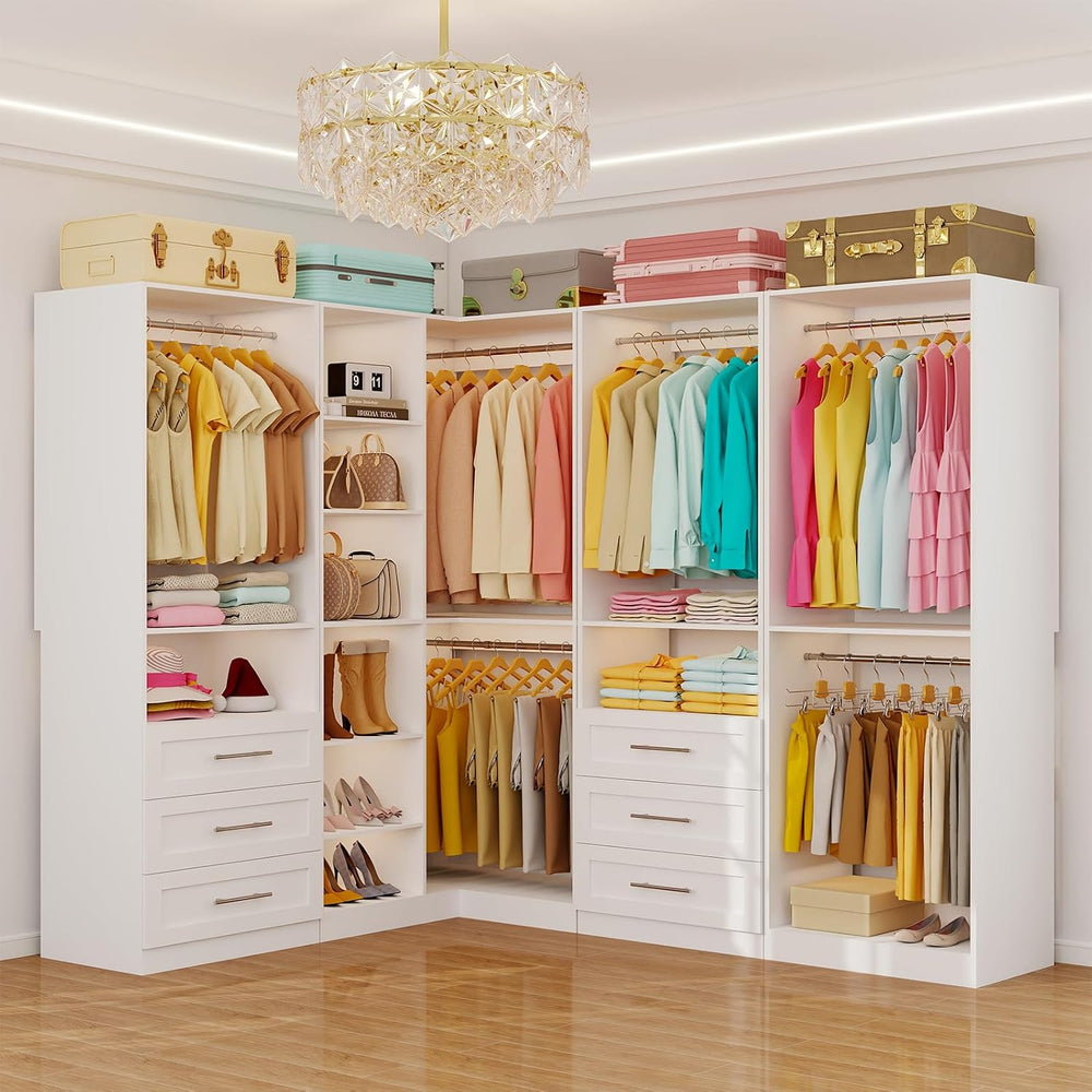 Closet System with 4 Sets, Corner Closet System with 6 Drawers,10 Rods & ...
