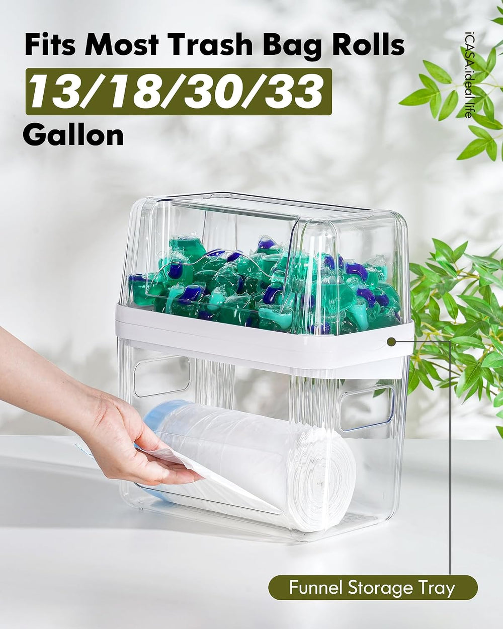 iCASA Trash Bag Dispenser Dishwasher Pods Container Under Sink Organizer