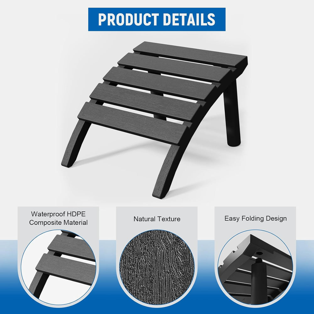 FONTOI Adirondack Ottoman, HDPE Plastic Adirondack Chair Footstool, All Weath...