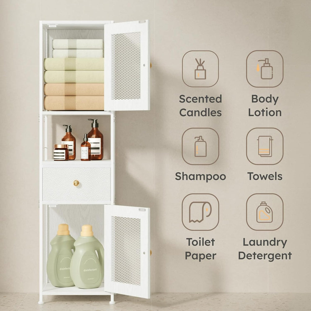 Bathroom Storage Cabinet with 2 Mesh Doors & a Drawer, 45.27" H