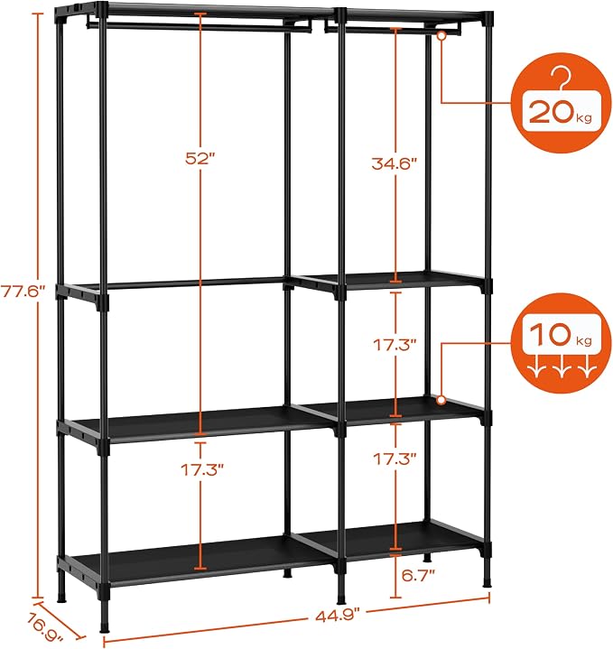Clothes Rack, Portable Closet, 44.9 Inch Large Capacity Wardrobe Closet