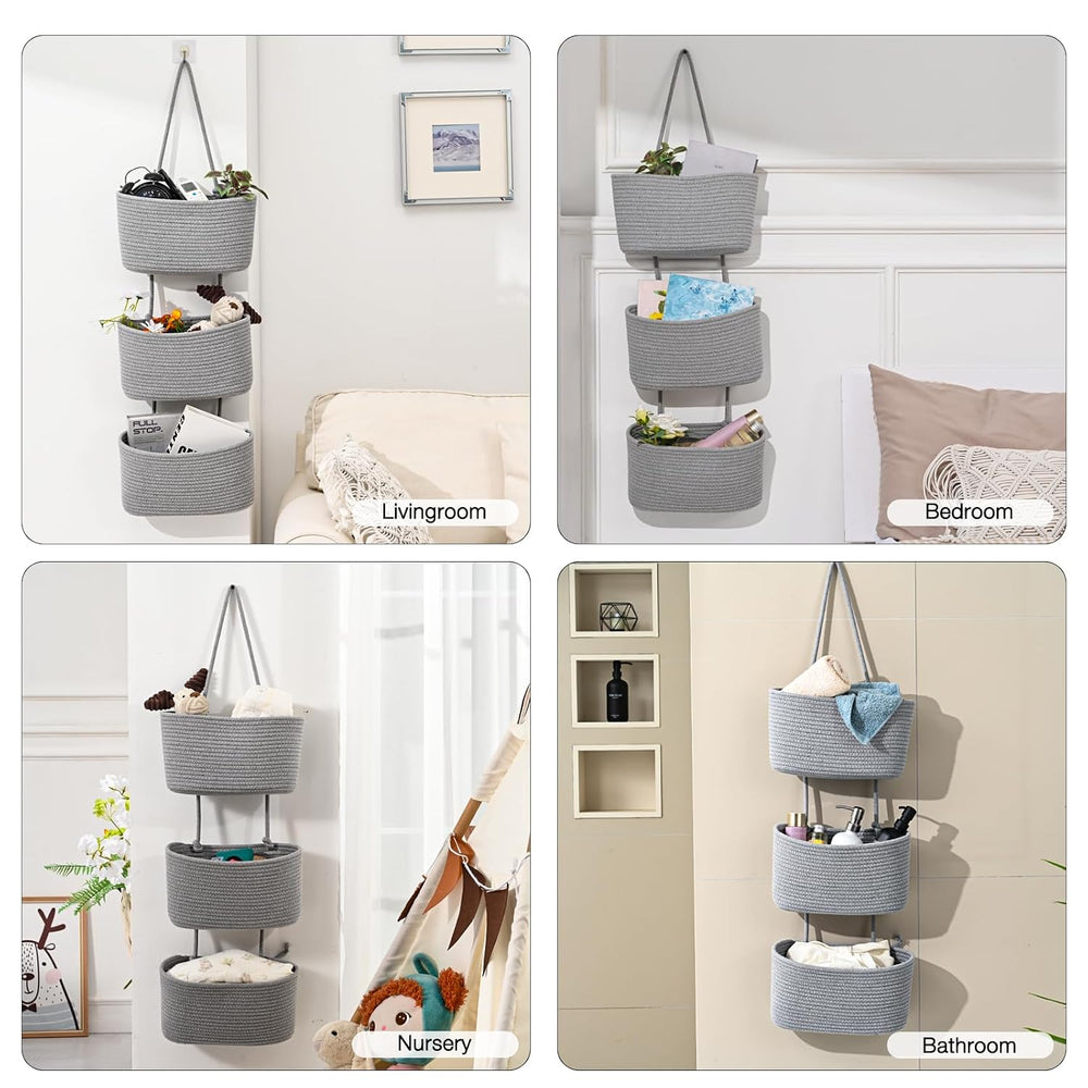 Hanging Baskets for Organizing 3-Tier Wall Basket Decor Light Gray