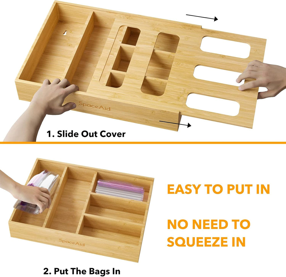 SpaceAid Bag Storage Organizer for Kitchen Drawer, Bamboo Organizer, Compatib...