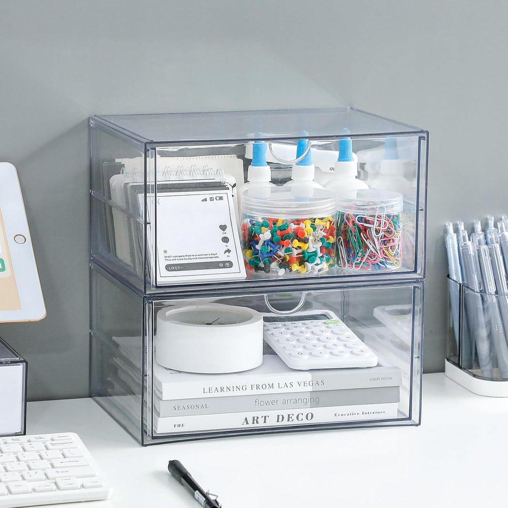 Clear Plastic Drawer Organizer, 2 Pack, 2 Drawers