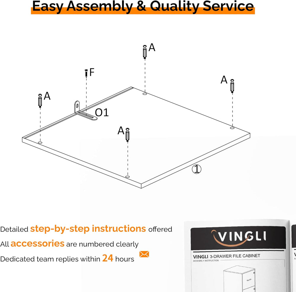 VINGLI 3 Drawer File Cabinet with Lock, Home Office Filing Organizer, for Let...