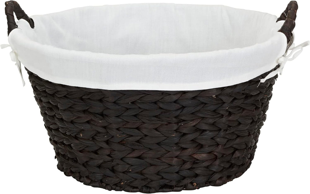 Household Essentials Round Wicker Laundry Basket with Handwoven Water Hyacint...