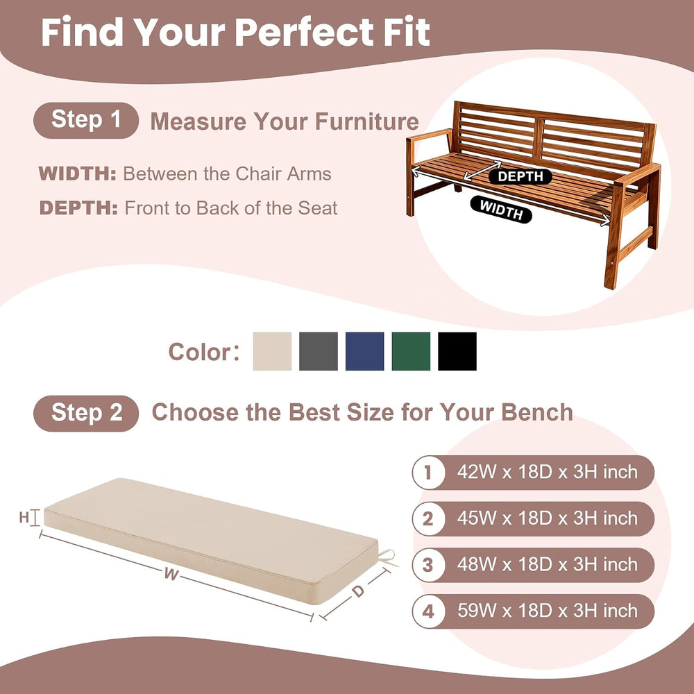 Outdoor Bench Cushion Pad, Patio Bench Cushion 48"x18", Beige