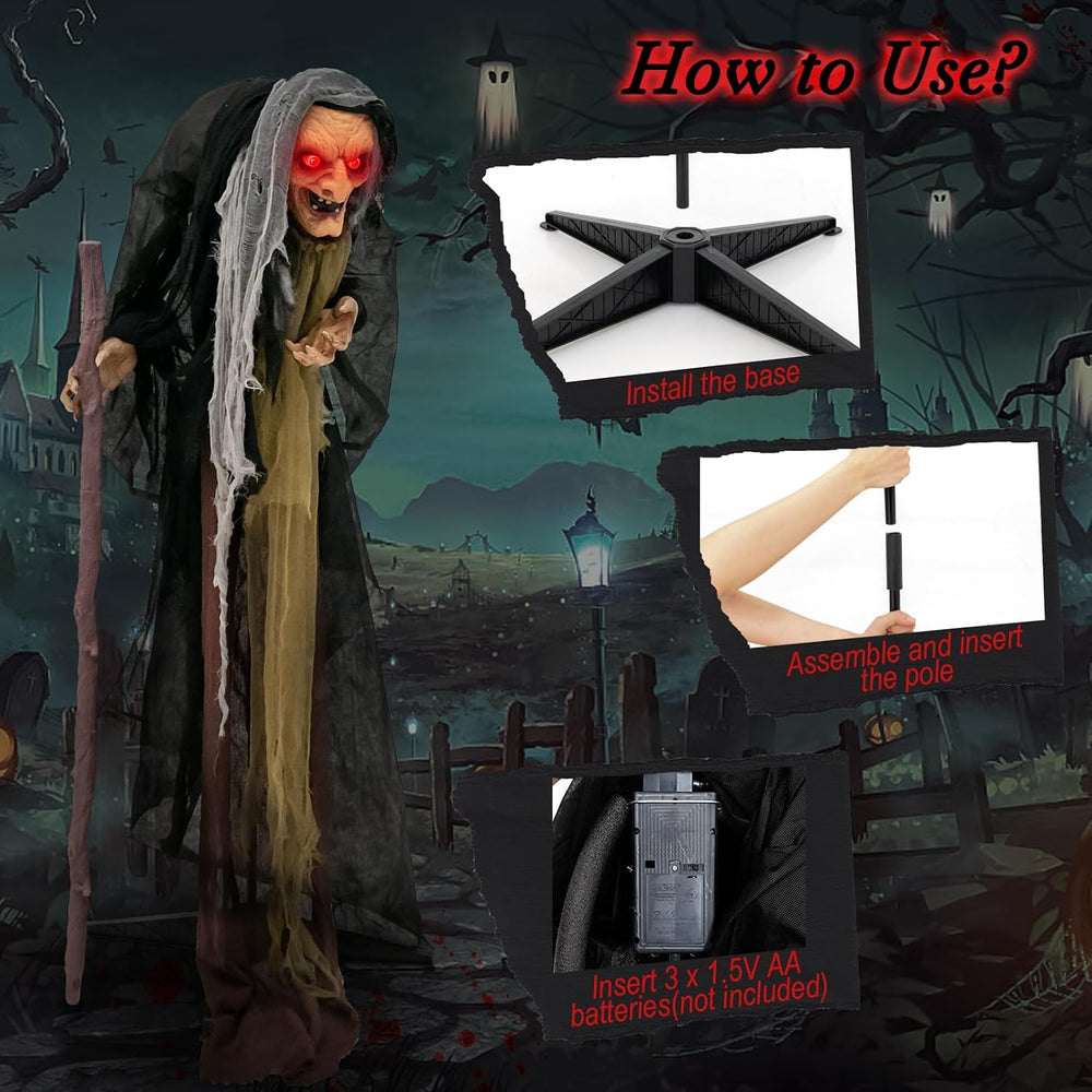 Tangkula 5 FT Halloween Animated Standing Hunchback Witch Holding Cane