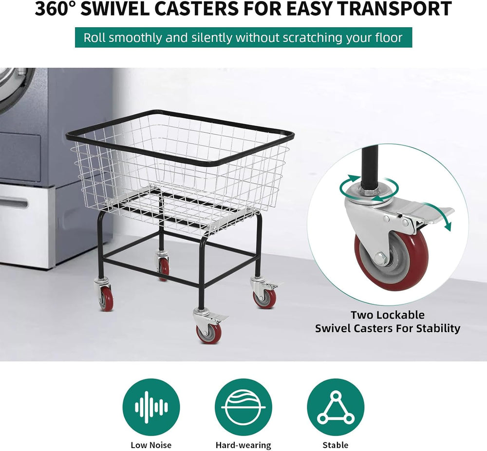 Large Rolling Laundry Cart with Wheels, Holds 2 Washer Loads, Steel