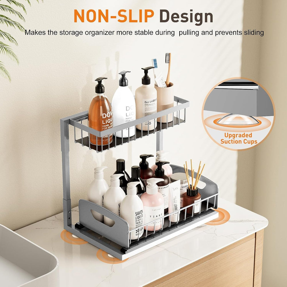 Under Kitchen Sink Organizer, Metal Pull Out Bathroom Organizers and Storage,...